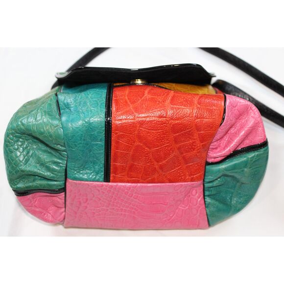 Vintage 1990s SHARIF Color Block Leather Purse - Made in USA - Retro Designer - Picture 10 of 13
